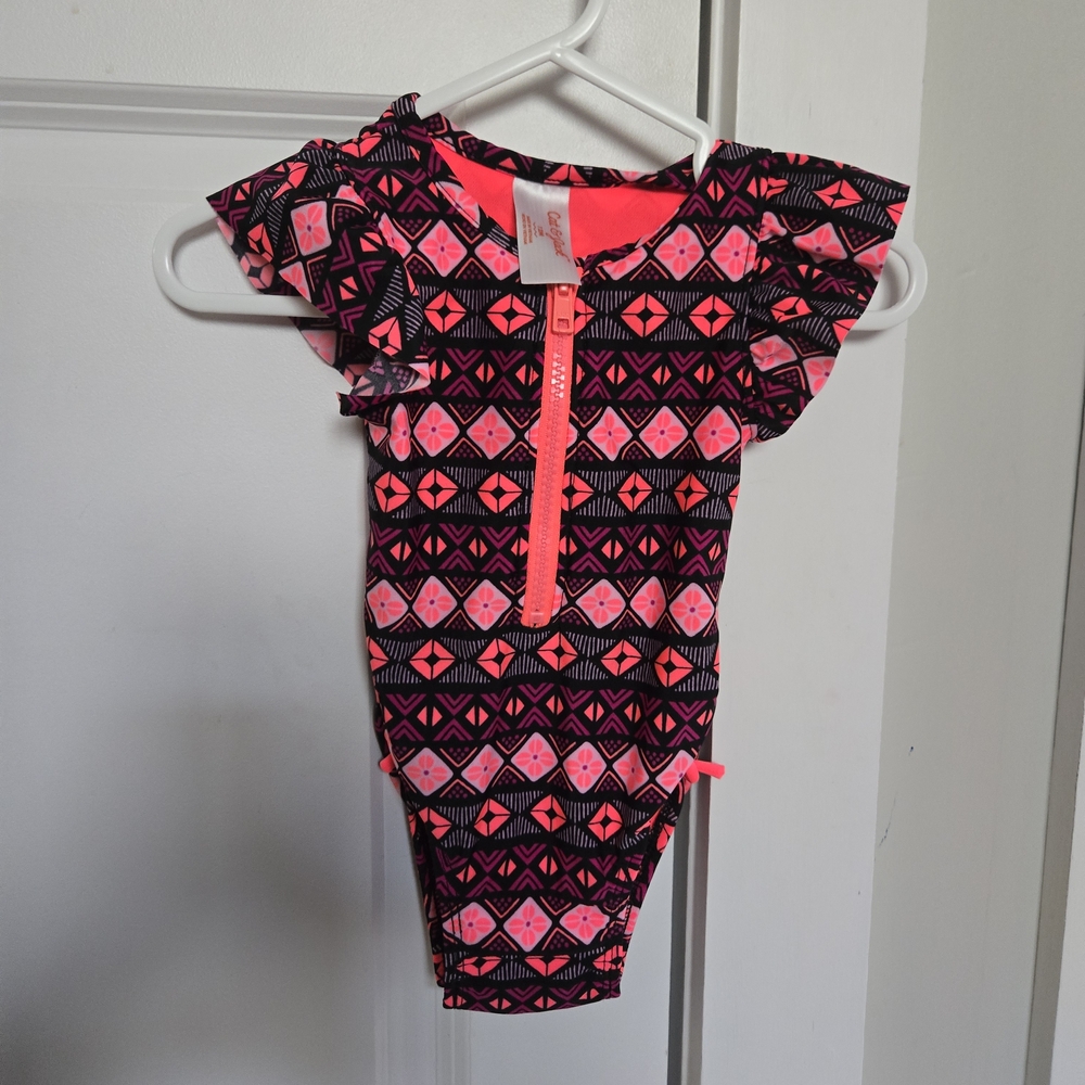Cat & Jack Neon Pink and Black Geometric One Piecr swimming suit
